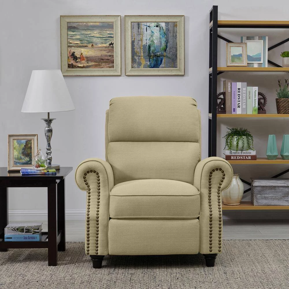 Barley Tan Linen-Like Fabric Pushback Recliner with Bronze Nailhead Trim by ProLounger 15 Barley Tan Linen-Like Fabric Pushback Recliner with Bronze Nailhead Trim by ProLounger - Image 13