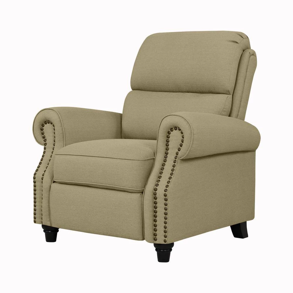 Barley Tan Linen-Like Fabric Pushback Recliner with Bronze Nailhead Trim by ProLounger 12 Barley Tan Linen-Like Fabric Pushback Recliner with Bronze Nailhead Trim by ProLounger - Image 10