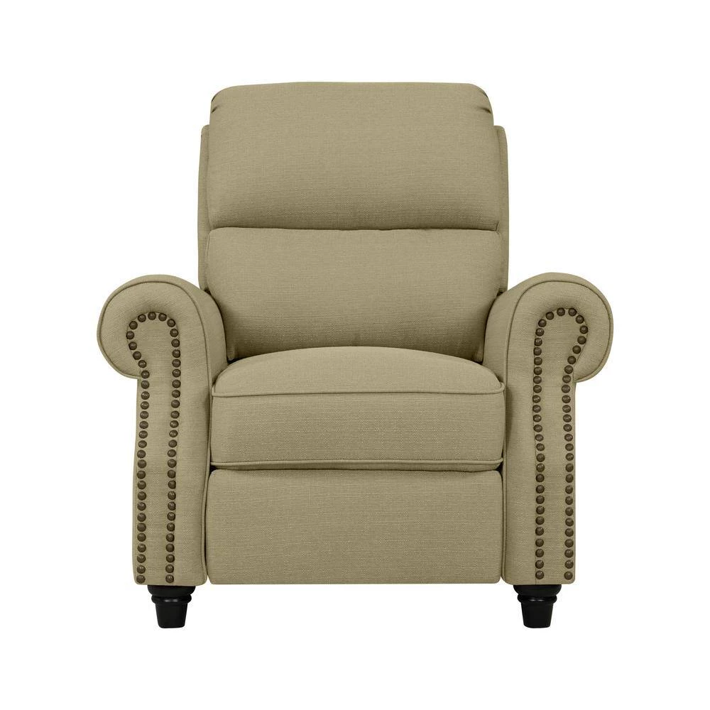 Barley Tan Linen-Like Fabric Pushback Recliner with Bronze Nailhead Trim by ProLounger 10 Barley Tan Linen-Like Fabric Pushback Recliner with Bronze Nailhead Trim by ProLounger - Image 8