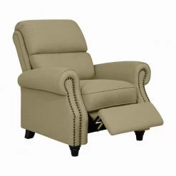 Barley Tan Linen-Like Fabric Pushback Recliner with Bronze Nailhead Trim by ProLounger
