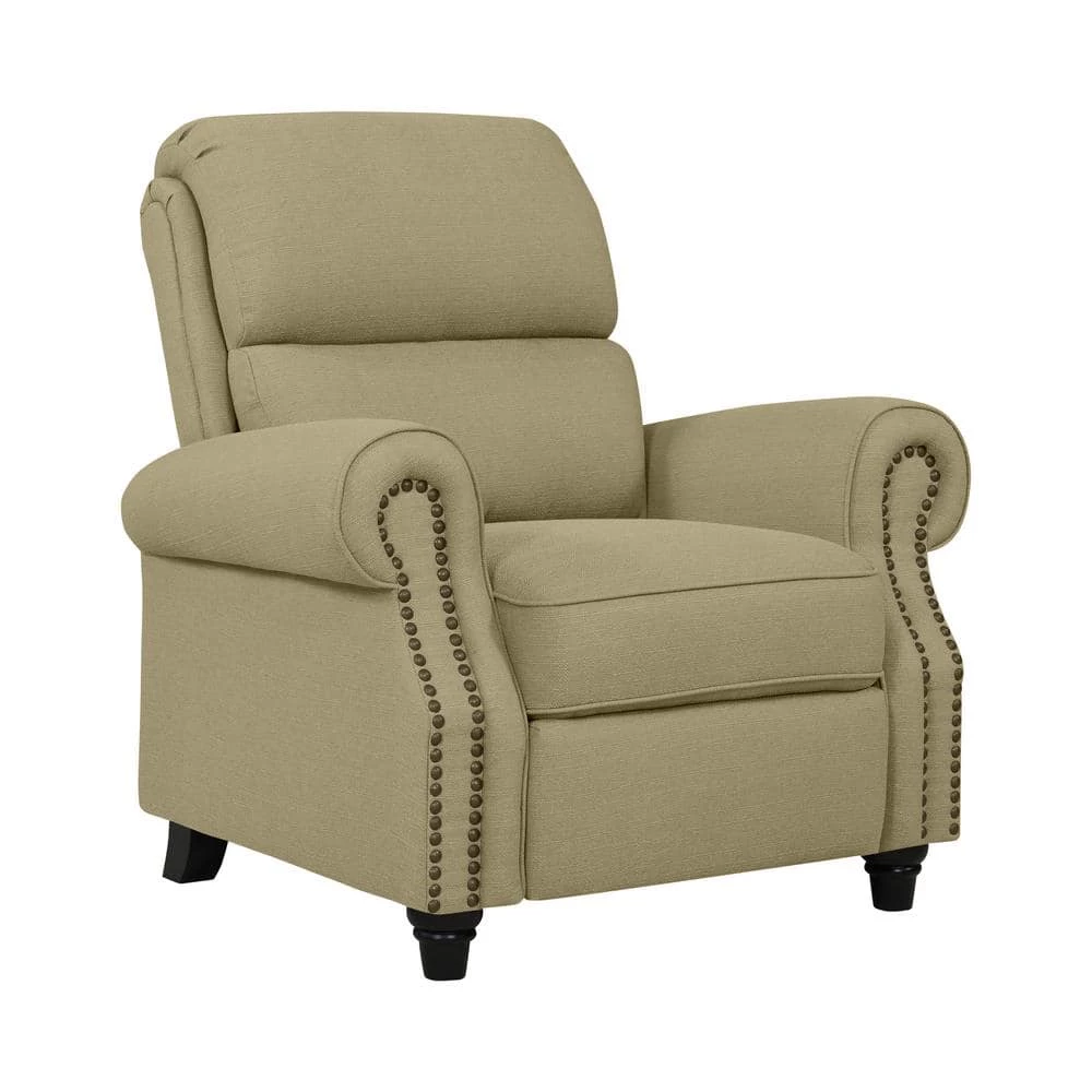 Barley Tan Linen-Like Fabric Pushback Recliner with Bronze Nailhead Trim by ProLounger 4 Barley Tan Linen-Like Fabric Pushback Recliner with Bronze Nailhead Trim by ProLounger - Image 2