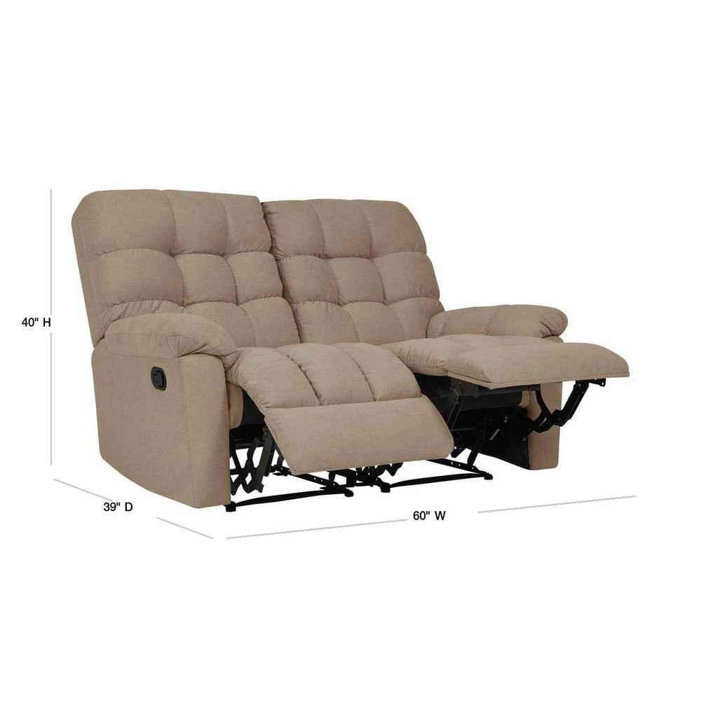 60 in. Barley Tan Tufted Polyester 2-Seater Reclining Loveseat with Round Arms by ProLounger 5 60 in. Barley Tan Tufted Polyester 2-Seater Reclining Loveseat with Round Arms by ProLounger - Image 3