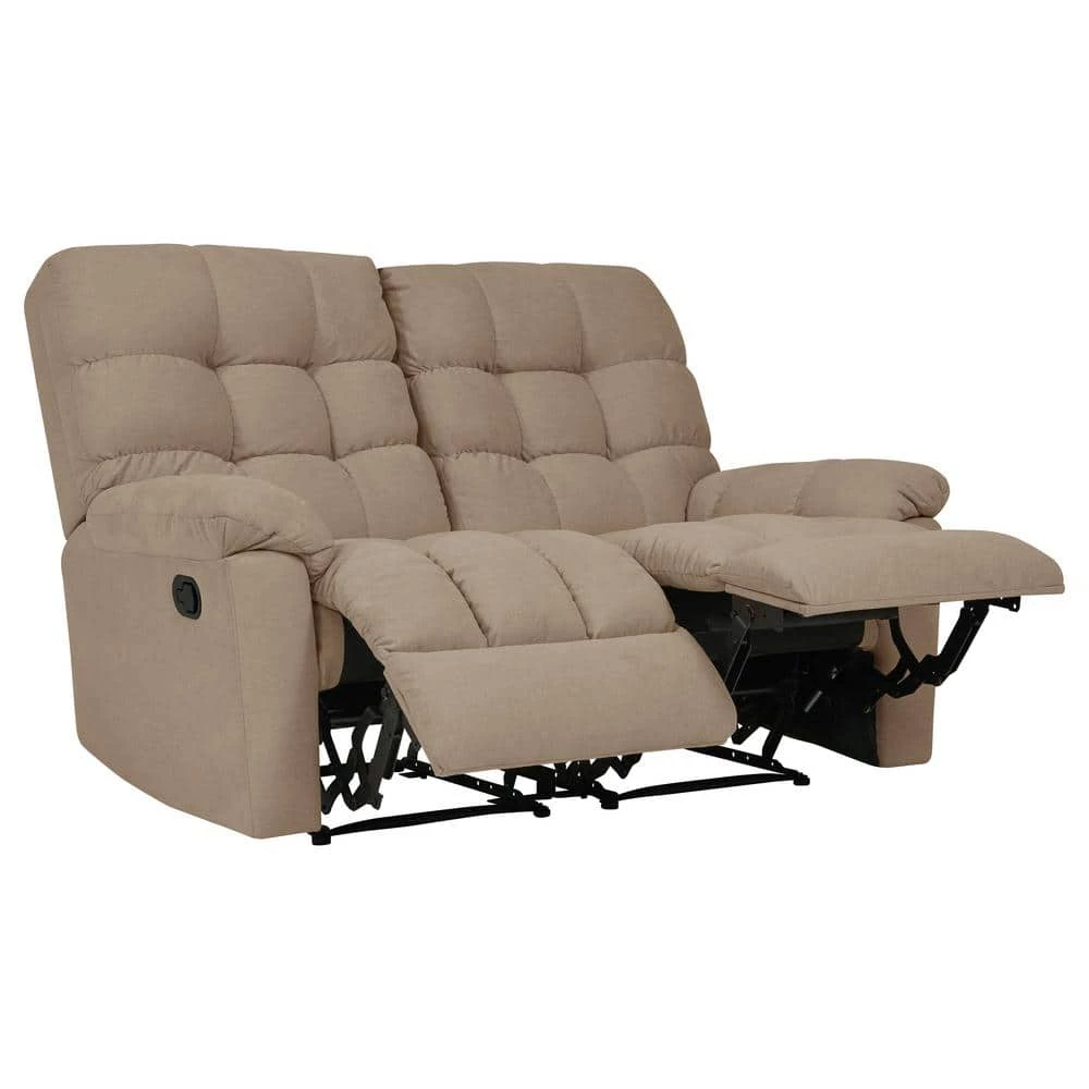 60 in. Barley Tan Tufted Polyester 2-Seater Reclining Loveseat with Round Arms by ProLounger 3 60 in. Barley Tan Tufted Polyester 2-Seater Reclining Loveseat with Round Arms by ProLounger