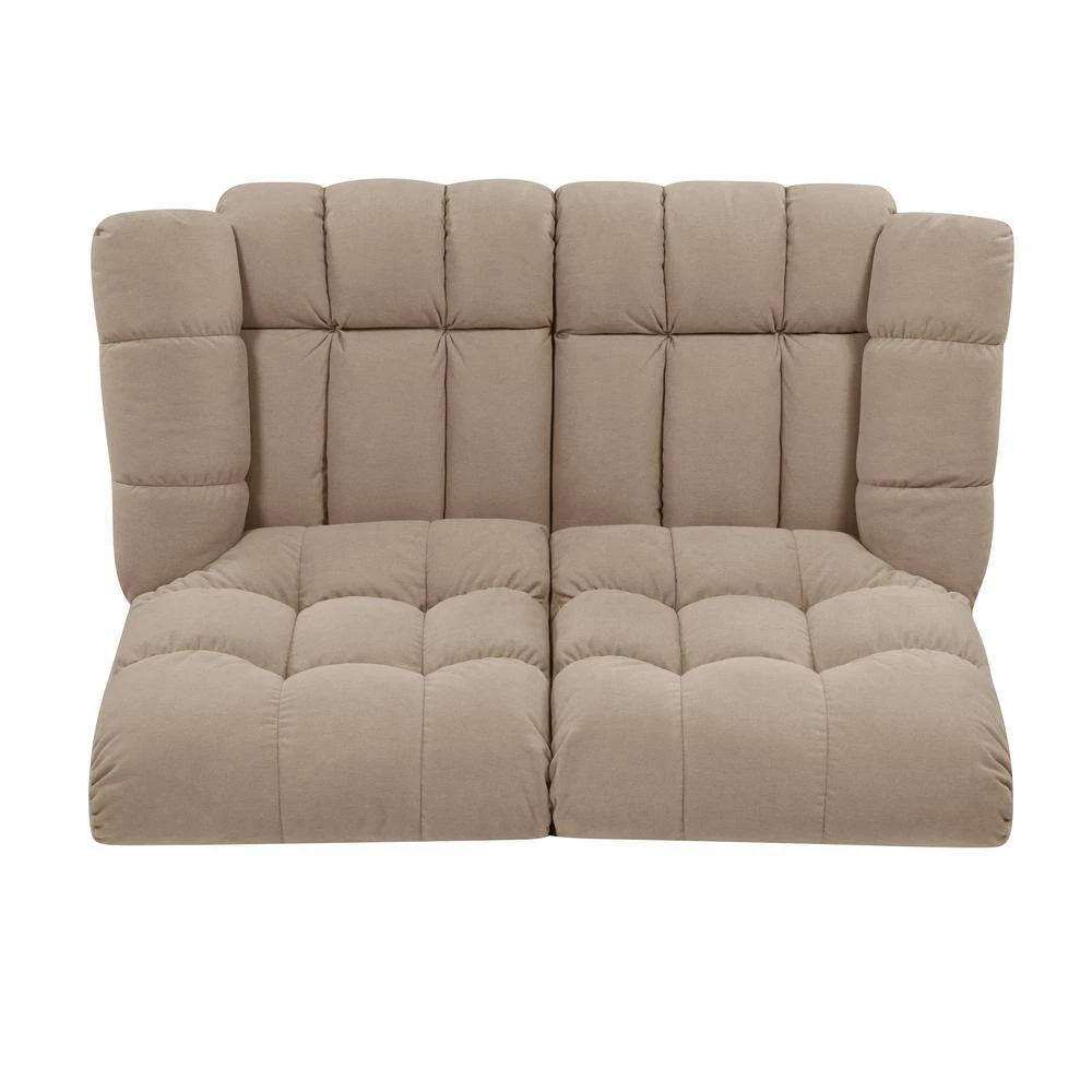 60 in. Barley Tan Tufted Polyester 2-Seater Reclining Loveseat with Round Arms by ProLounger 6 60 in. Barley Tan Tufted Polyester 2-Seater Reclining Loveseat with Round Arms by ProLounger - Image 4