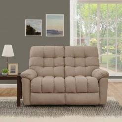 60 in. Barley Tan Tufted Polyester 2-Seater Reclining Loveseat with Round Arms by ProLounger 21 60 in. Barley Tan Tufted Polyester 2-Seater Reclining Loveseat with Round Arms by ProLounger -DealsProLounger Store barley tan prolounger loveseats rcl48 cnf82 2s c3 1000
