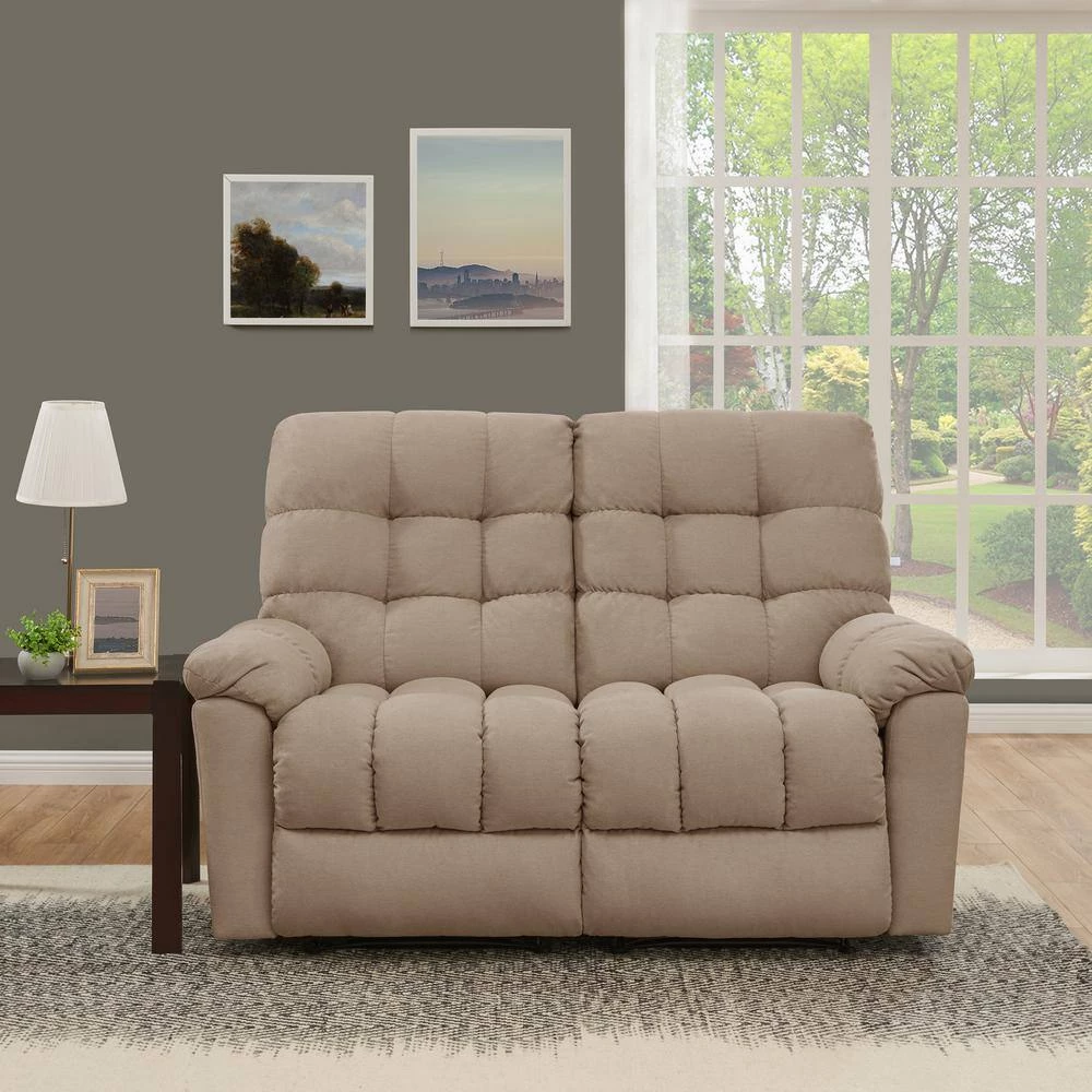 60 in. Barley Tan Tufted Polyester 2-Seater Reclining Loveseat with Round Arms by ProLounger 9 60 in. Barley Tan Tufted Polyester 2-Seater Reclining Loveseat with Round Arms by ProLounger - Image 7