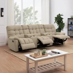 3-Seat Tufted Recliner Sofa with 2-Storage Consoles and USB Ports in Barley Tan Plush Low-Pile Velour by ProLounger -DealsProLounger Store barley tan prolounger sofas couches rcl48 cnf82 3sc 31 1000