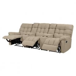 3-Seat Tufted Recliner Sofa with 2-Storage Consoles and USB Ports in Barley Tan Plush Low-Pile Velour by ProLounger -DealsProLounger Store barley tan prolounger sofas couches rcl48 cnf82 3sc 40 1000