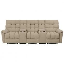 3-Seat Tufted Recliner Sofa with 2-Storage Consoles and USB Ports in Barley Tan Plush Low-Pile Velour by ProLounger -DealsProLounger Store barley tan prolounger sofas couches rcl48 cnf82 3sc 4f 1000