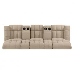 3-Seat Tufted Recliner Sofa with 2-Storage Consoles and USB Ports in Barley Tan Plush Low-Pile Velour by ProLounger -DealsProLounger Store barley tan prolounger sofas couches rcl48 cnf82 3sc a0 1000