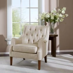 Elle Beige Button Tufted Accent Chair by Madison Park -DealsProLounger Store beige madison park accent chairs fpf18 0514 31 1000