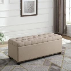 Beige Storage Bench with 3-Seating 18 in. x 45.5 in. x 17.25 in. by ORE International -DealsProLounger Store beige ore international bedroom benches hb4493b 31 1000