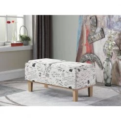 17 in. Beige Stencils Letter Pattern Seat Flip Storage Bench with Unfinished Legs by ORE International -DealsProLounger Store beige stencil ore international dining benches hb4757 31 1000