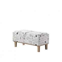 17 in. Beige Stencils Letter Pattern Seat Flip Storage Bench with Unfinished Legs by ORE International