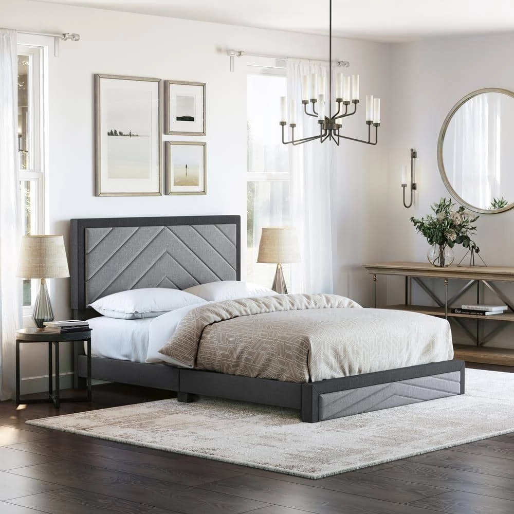 Brea Black and Gray Linen King Upholstered Platform Bed Frame by Boyd Sleep 6 Brea Black and Gray Linen King Upholstered Platform Bed Frame by Boyd Sleep - Image 4