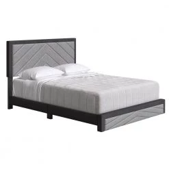 Brea Black and Gray Linen King Upholstered Platform Bed Frame by Boyd Sleep