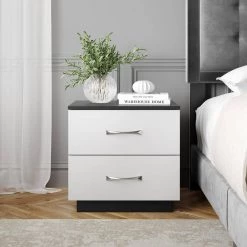 Hayes 2-Drawer Black and White Nightstand (18.9 in. H x 19.7 in. W x 15.75 in. D) by Boyd Sleep -DealsProLounger Store black and white boyd sleep nightstands amhbkw60nt 31 1000