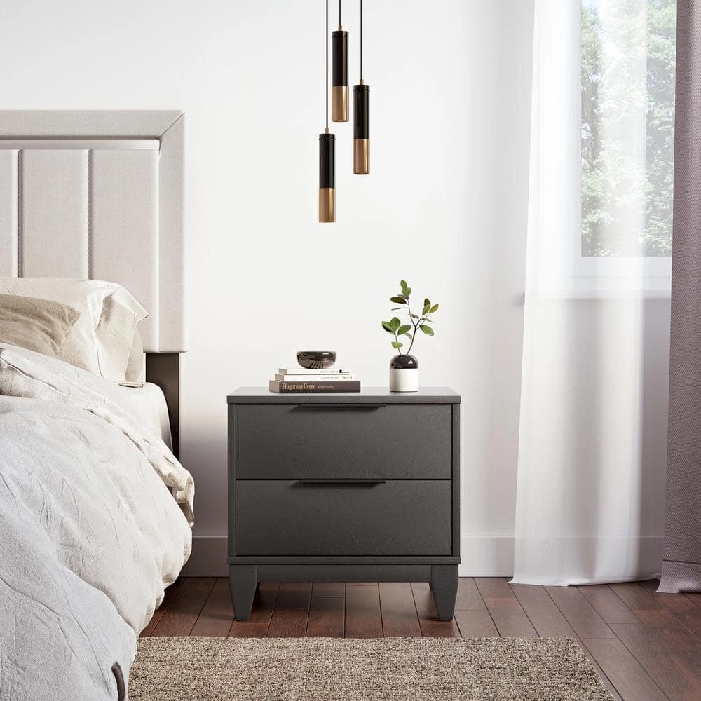 Milo Modern 2-Drawer Black Nightstand (17.7 in. H x 18.3 in. W x 15.75 in. D) by Boyd Sleep 6 Milo Modern 2-Drawer Black Nightstand (17.7 in. H x 18.3 in. W x 15.75 in. D) by Boyd Sleep - Image 4