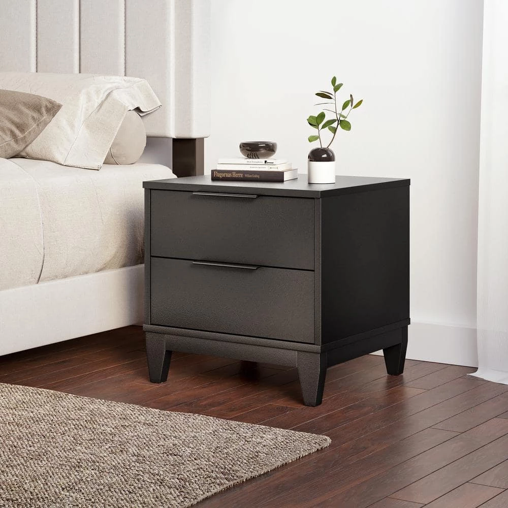 Milo Modern 2-Drawer Black Nightstand (17.7 in. H x 18.3 in. W x 15.75 in. D) by Boyd Sleep 4 Milo Modern 2-Drawer Black Nightstand (17.7 in. H x 18.3 in. W x 15.75 in. D) by Boyd Sleep - Image 2