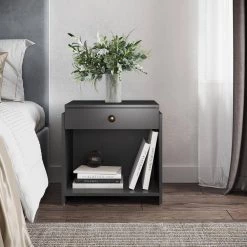 Silas 1-Drawer Black Nightstand (19.7 in. H x 19.7 in. W x 15.75 in. D) by Boyd Sleep -DealsProLounger Store black boyd sleep nightstands amsbk660nt 31 1000