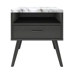 Marlon Mid Century Marble Top 21.6 H x 19.7 D Nightstand, Black by Boyd Sleep -DealsProLounger Store black boyd sleep nightstands mabk151ns c3 1000