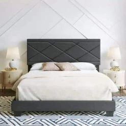 47 in.Brussels Faux Leather Queen Platform Bed Frame and Headboard, Black by Boyd Sleep -DealsProLounger Store black boyd sleep platform beds vmi0404bkqn 31 1000