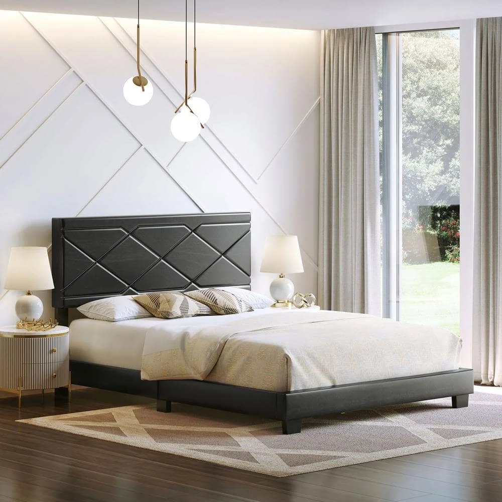 Antwerp Faux Leather Queen Platform Bed Frame and Headboard, Black by Boyd Sleep 9 Antwerp Faux Leather Queen Platform Bed Frame and Headboard, Black by Boyd Sleep - Image 7