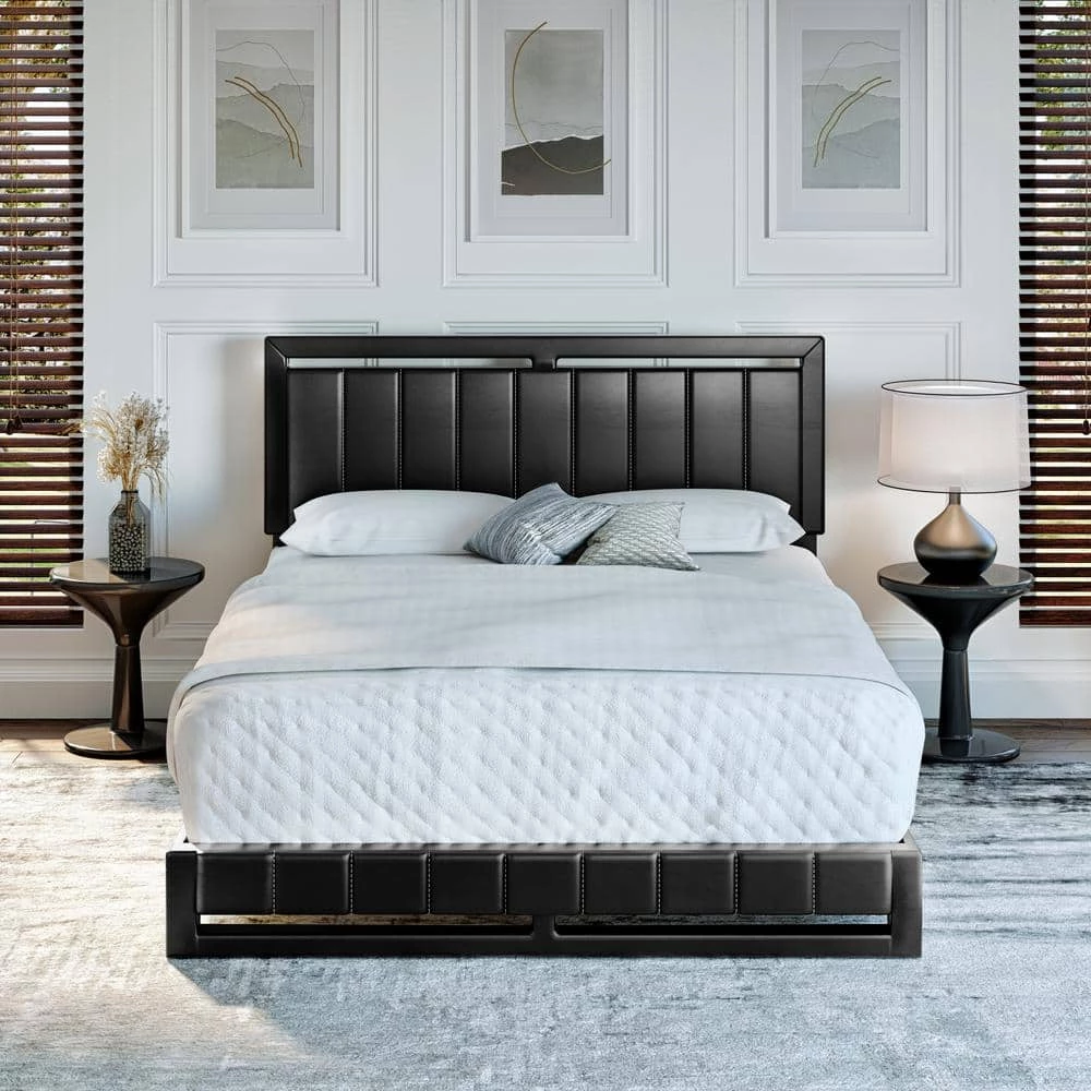 Shayne Black Faux Leather King Upholstered Platform Bed Frame by Boyd Sleep 6 Shayne Black Faux Leather King Upholstered Platform Bed Frame by Boyd Sleep - Image 4