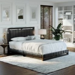 Shayne Black Faux Leather King Upholstered Platform Bed Frame by Boyd Sleep 8 Shayne Black Faux Leather King Upholstered Platform Bed Frame by Boyd Sleep -DealsProLounger Store black faux leather boyd sleep platform beds bmpbbk201ek 4f 1000