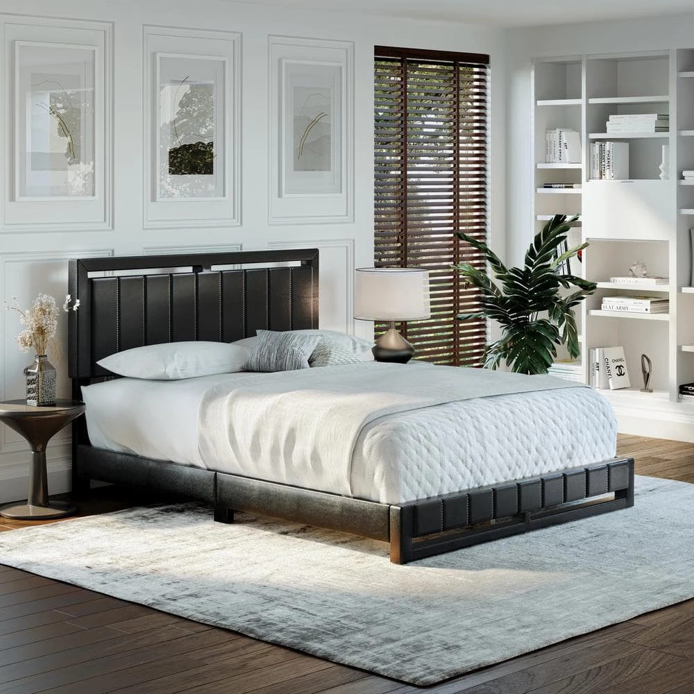 Shayne Black Faux Leather King Upholstered Platform Bed Frame by Boyd Sleep 5 Shayne Black Faux Leather King Upholstered Platform Bed Frame by Boyd Sleep - Image 3