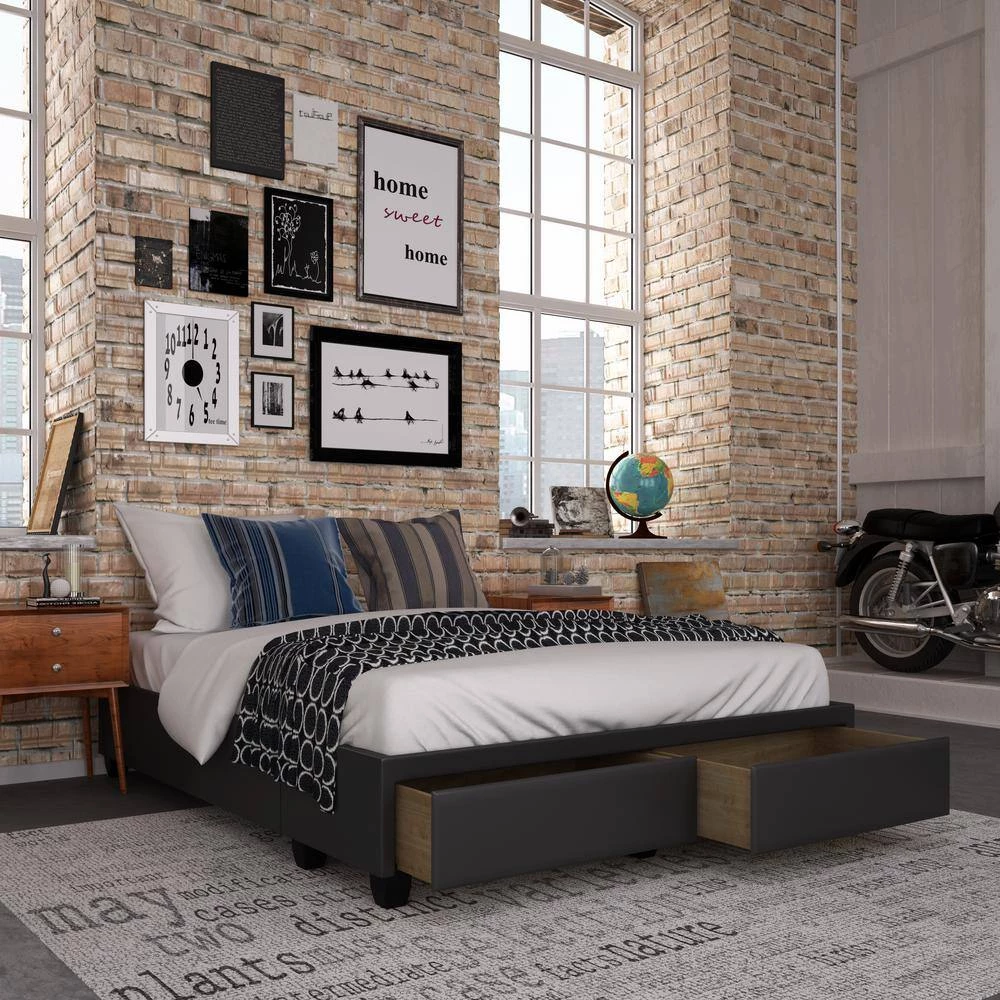 Princeton Black Faux Leather Upholstered Queen Platform Bed with Storage Drawers by Boyd Sleep 4 Princeton Black Faux Leather Upholstered Queen Platform Bed with Storage Drawers by Boyd Sleep - Image 2