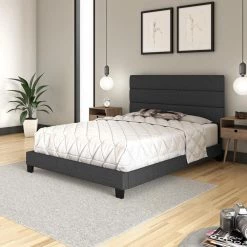 Vivian Black Linen Queen Upholstered Platform Bed Frame by Boyd Sleep -DealsProLounger Store black linen boyd sleep panel beds rvbk953qn 31 1000