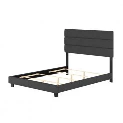 Vivian Black Linen Queen Upholstered Platform Bed Frame by Boyd Sleep