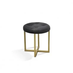 17 in. Black Faux Leather Tufted Mid Century Accent Stool by ORE International