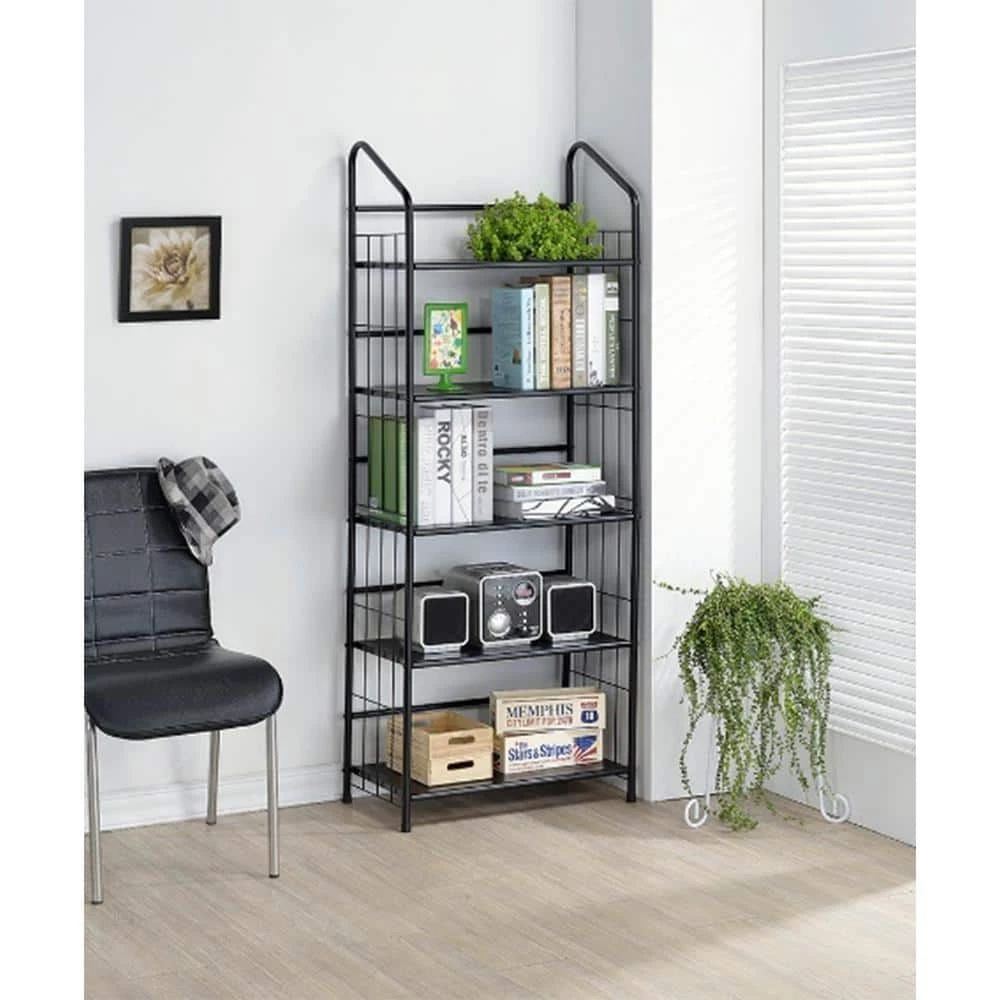 64 in. Black 5 Shelf Metal Etagere Bookcase by ORE International 3 64 in. Black 5 Shelf Metal Etagere Bookcase by ORE International - Image 2