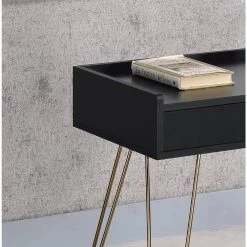 15.25 x 23.5 in. Black Round Wood Allen Mid-Century Rectangle Accent Table with Copper Hairpin Legs by ORE International -DealsProLounger Store black ore international end side tables ff 0707bk 1f 1000