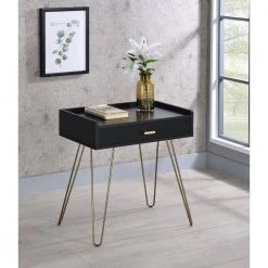 15.25 x 23.5 in. Black Round Wood Allen Mid-Century Rectangle Accent Table with Copper Hairpin Legs by ORE International -DealsProLounger Store black ore international end side tables ff 0707bk 31 1000