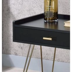 15.25 x 23.5 in. Black Round Wood Allen Mid-Century Rectangle Accent Table with Copper Hairpin Legs by ORE International -DealsProLounger Store black ore international end side tables ff 0707bk 44 1000