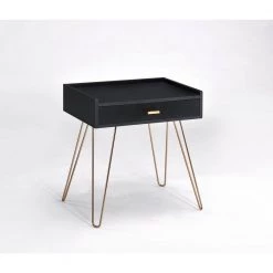 15.25 x 23.5 in. Black Round Wood Allen Mid-Century Rectangle Accent Table with Copper Hairpin Legs by ORE International -DealsProLounger Store black ore international end side tables ff 0707bk 4f 1000