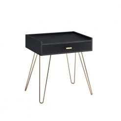 15.25 x 23.5 in. Black Round Wood Allen Mid-Century Rectangle Accent Table with Copper Hairpin Legs by ORE International