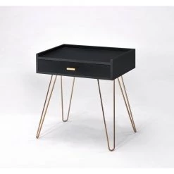 15.25 x 23.5 in. Black Round Wood Allen Mid-Century Rectangle Accent Table with Copper Hairpin Legs by ORE International -DealsProLounger Store black ore international end side tables ff 0707bk c3 1000