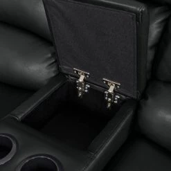 Black Tuff Stuff Polyurethane Fabric Loveseat 2-Seat Wall Hugger Recliner with Power Storage Console by ProLounger -DealsProLounger Store black prolounger loveseats rcl61 kzs19 2sc 1f 1000