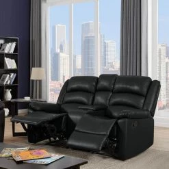 Black Tuff Stuff Polyurethane Fabric Loveseat 2-Seat Wall Hugger Recliner with Power Storage Console by ProLounger -DealsProLounger Store black prolounger loveseats rcl61 kzs19 2sc 31 1000