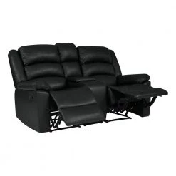 Black Tuff Stuff Polyurethane Fabric Loveseat 2-Seat Wall Hugger Recliner with Power Storage Console by ProLounger