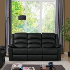 79.5 in. Black Polyester 3-Seater Lawson Reclining Sofa with Flared Arms by ProLounger -DealsProLounger Store black prolounger sofas couches rcl61 kzs19 3s c3 1000