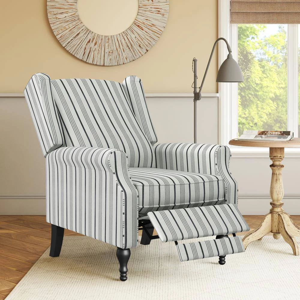 Farmhouse Woven Black Stripe Wingback Push Back Recliner Chair by ProLounger 10 Farmhouse Woven Black Stripe Wingback Push Back Recliner Chair by ProLounger - Image 8