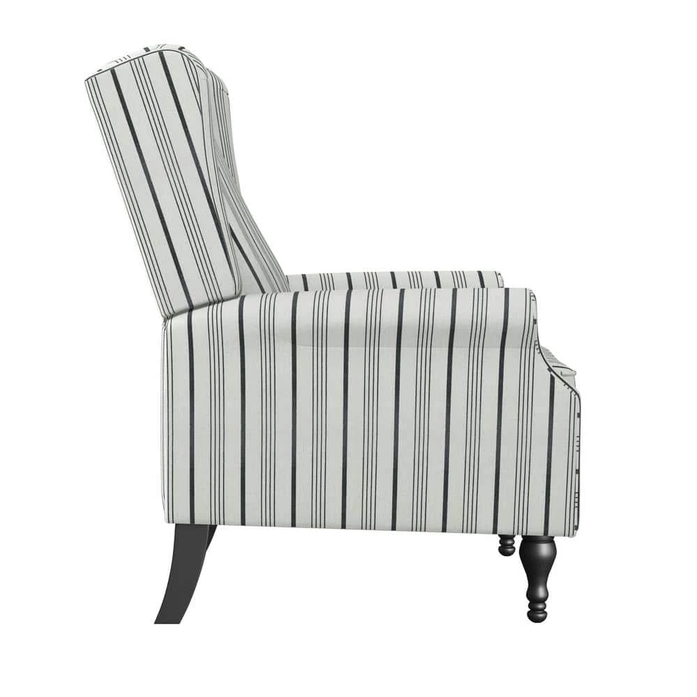 Farmhouse Woven Black Stripe Wingback Push Back Recliner Chair by ProLounger 4 Farmhouse Woven Black Stripe Wingback Push Back Recliner Chair by ProLounger - Image 2