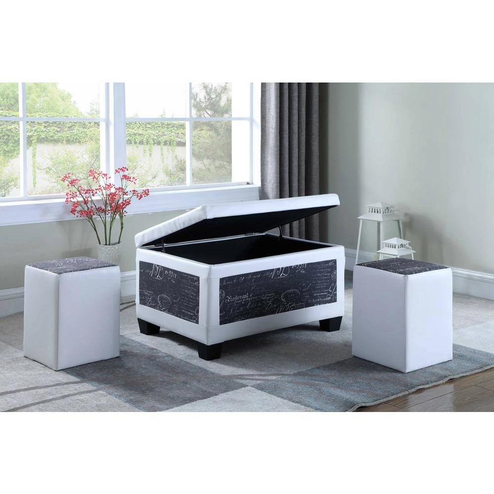 19 in. Old World Blue and White Bonded Leather Accent Trim Storage Ottoman with 2-Seating by ORE International 5 19 in. Old World Blue and White Bonded Leather Accent Trim Storage Ottoman with 2-Seating by ORE International - Image 3