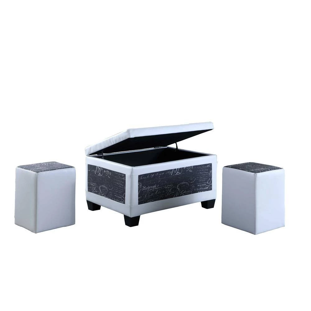 19 in. Old World Blue and White Bonded Leather Accent Trim Storage Ottoman with 2-Seating by ORE International 4 19 in. Old World Blue and White Bonded Leather Accent Trim Storage Ottoman with 2-Seating by ORE International - Image 2