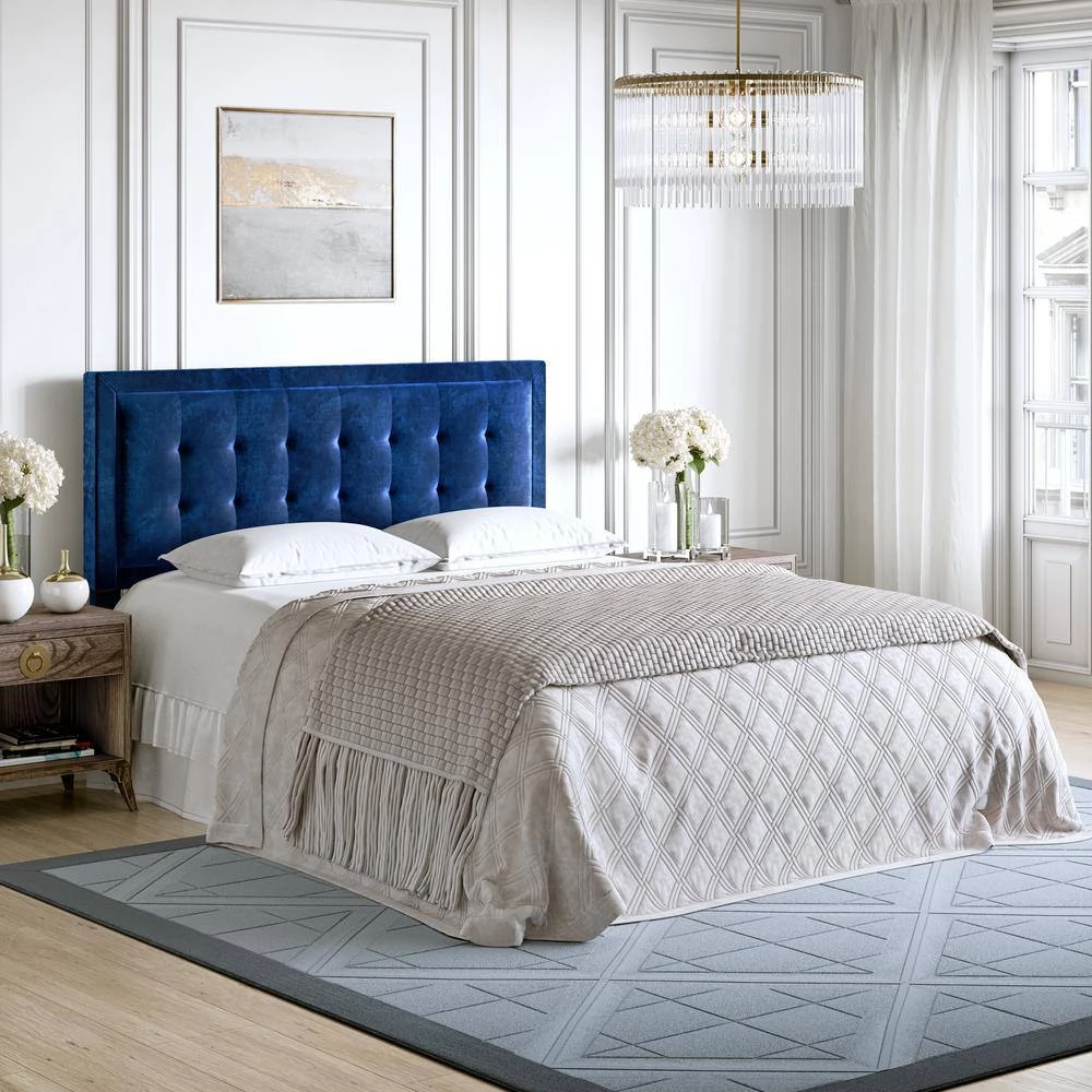 Zayn Blue Velvet Upholstered King Headboard by Boyd Sleep 4 Zayn Blue Velvet Upholstered King Headboard by Boyd Sleep - Image 2
